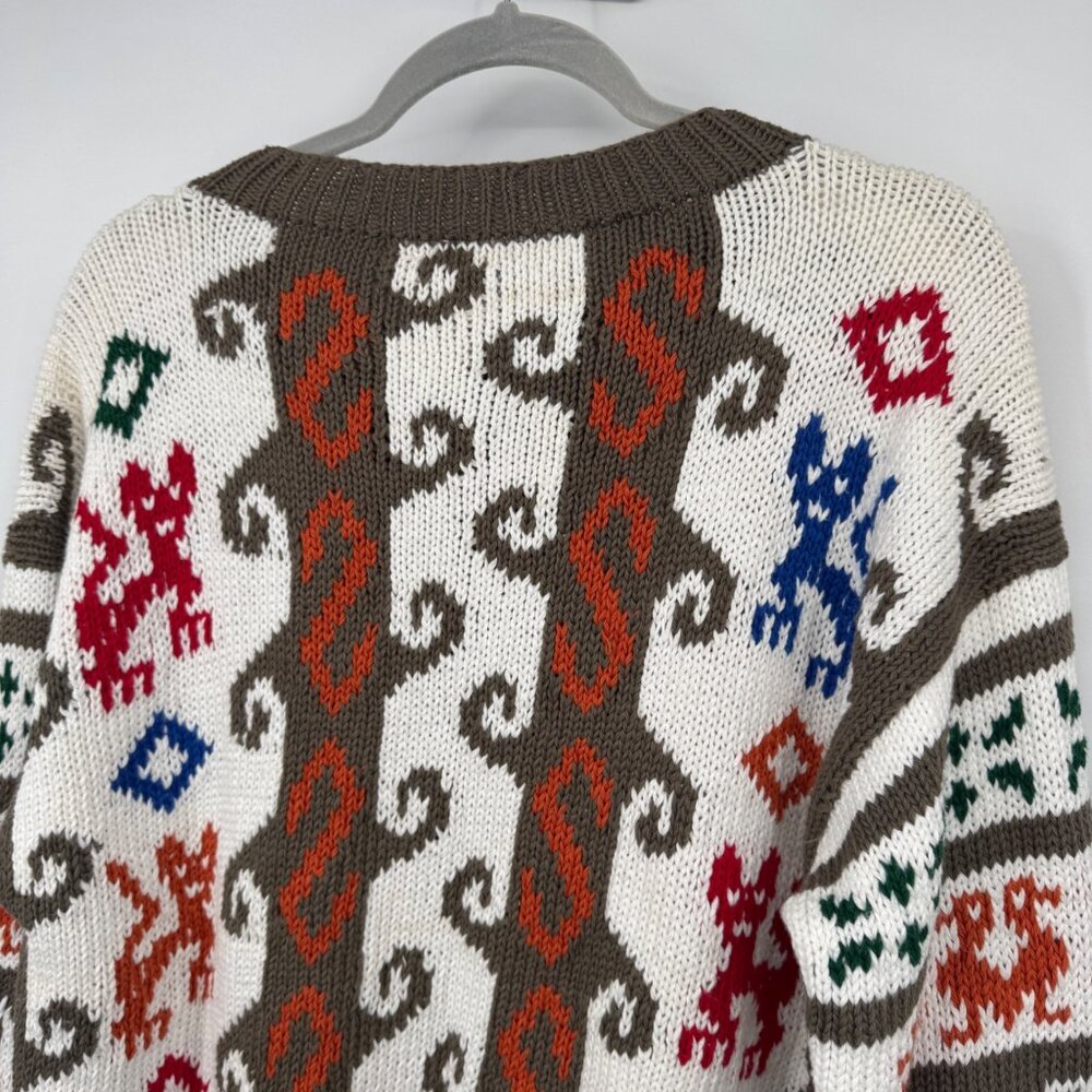 Vintage Andina graphic cardigan sweater  cotton white colorful size small woman’ - Picture 9 of 11